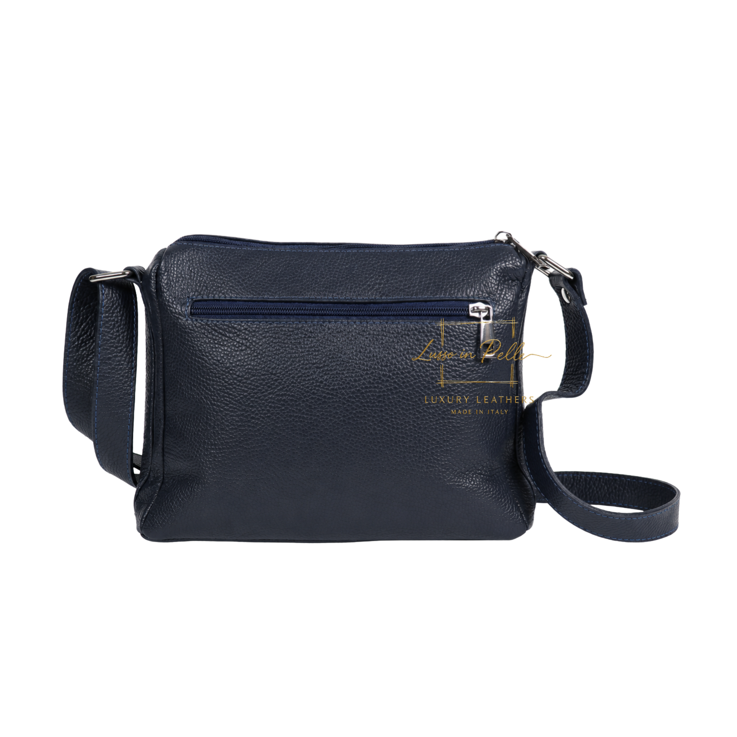 Italian Genuine Leather Multi Compartment Crossbody Bag with Front Zip Pocket