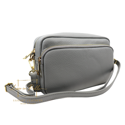 Double Zip Genuine Italian Leather Handbag