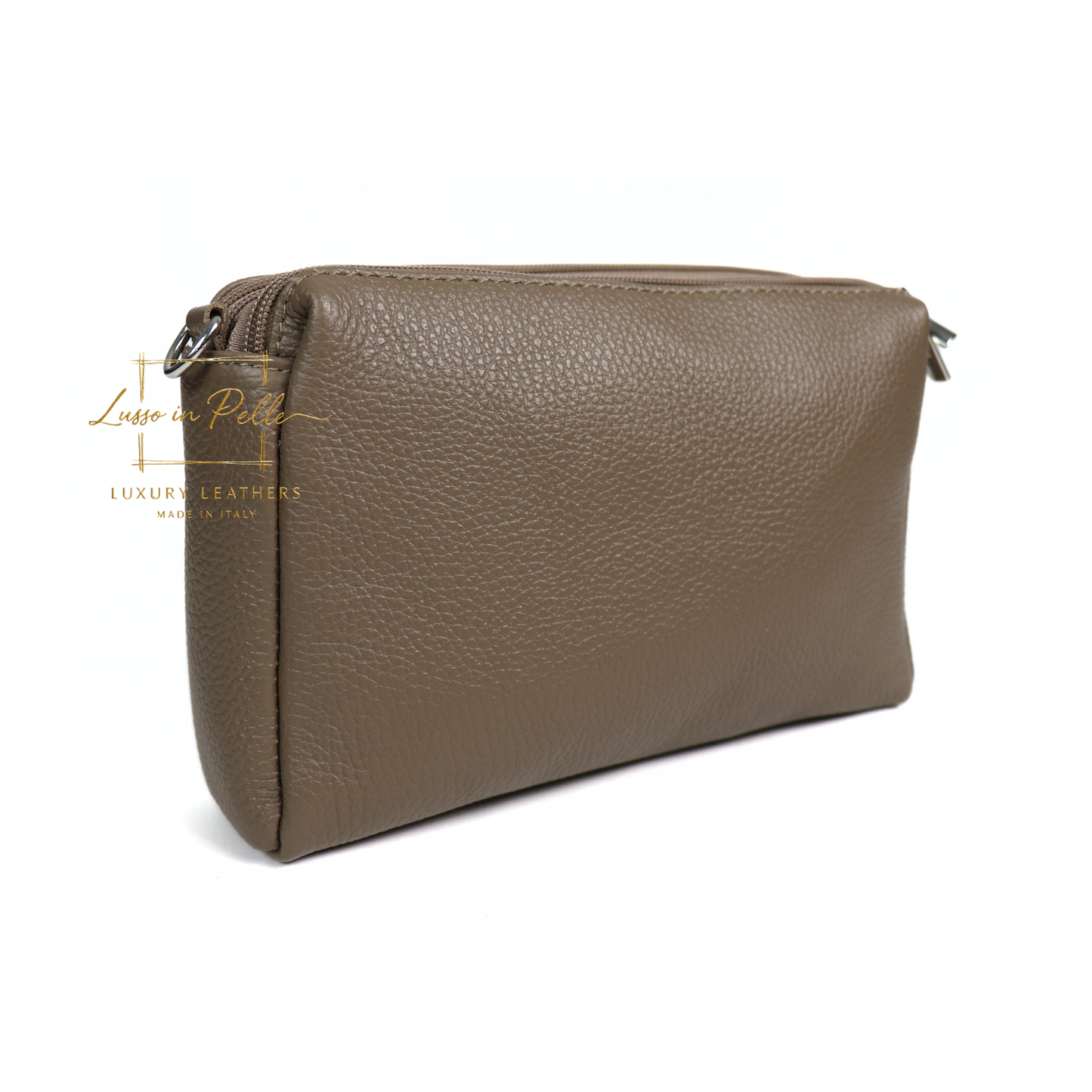 Italian Genuine Leather Multi Zip Crossbody Shoulder Bag