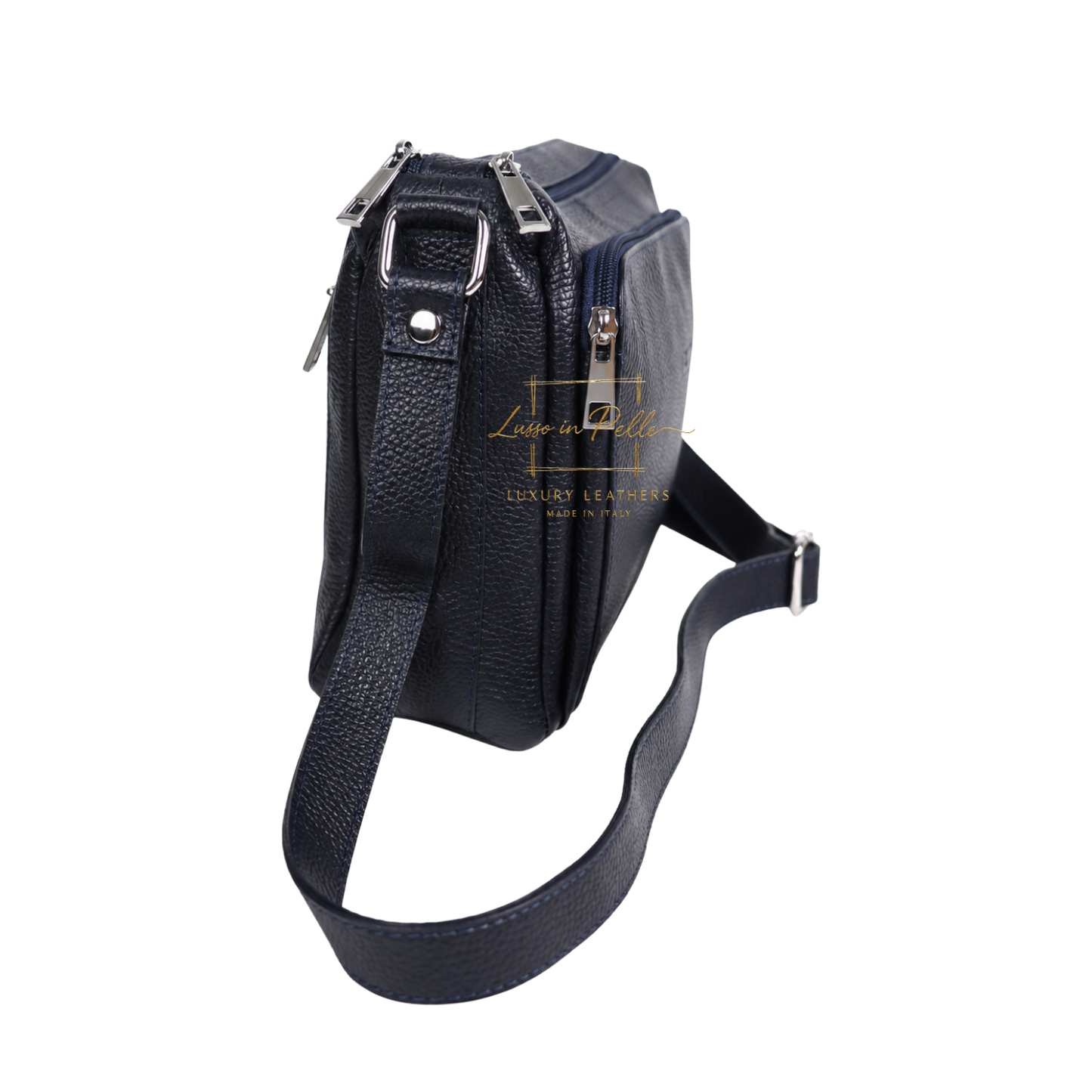Italian Genuine Leather Multi Compartment Crossbody Bag with Front Zip Pocket