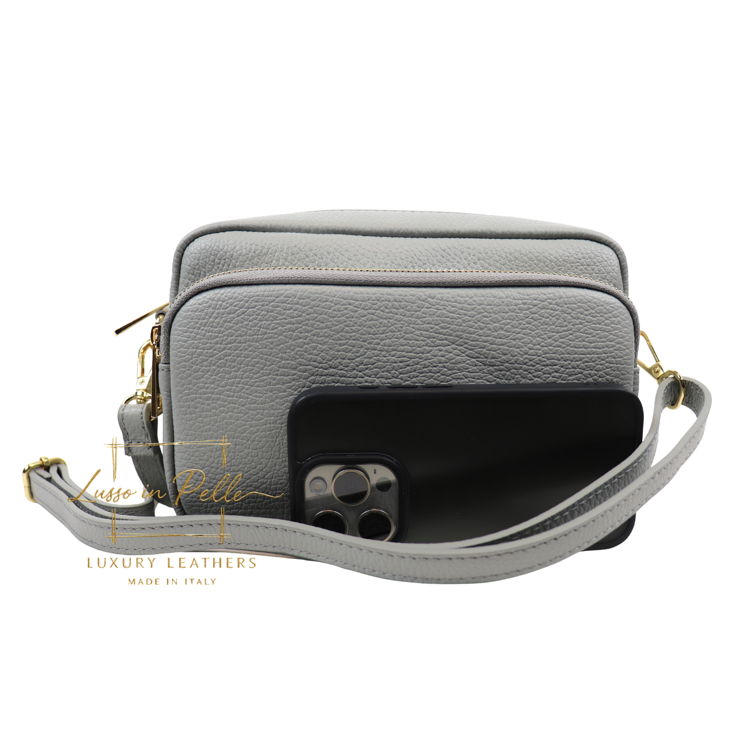 Double Zip Genuine Italian Leather Handbag