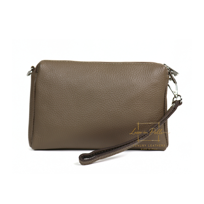 Italian Genuine Leather Multi Zip Crossbody Shoulder Bag