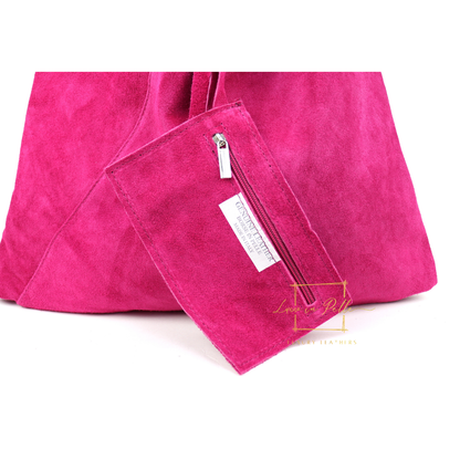 Milano Italian Suede Slouch Hobo Bag with Tan Leather Handle