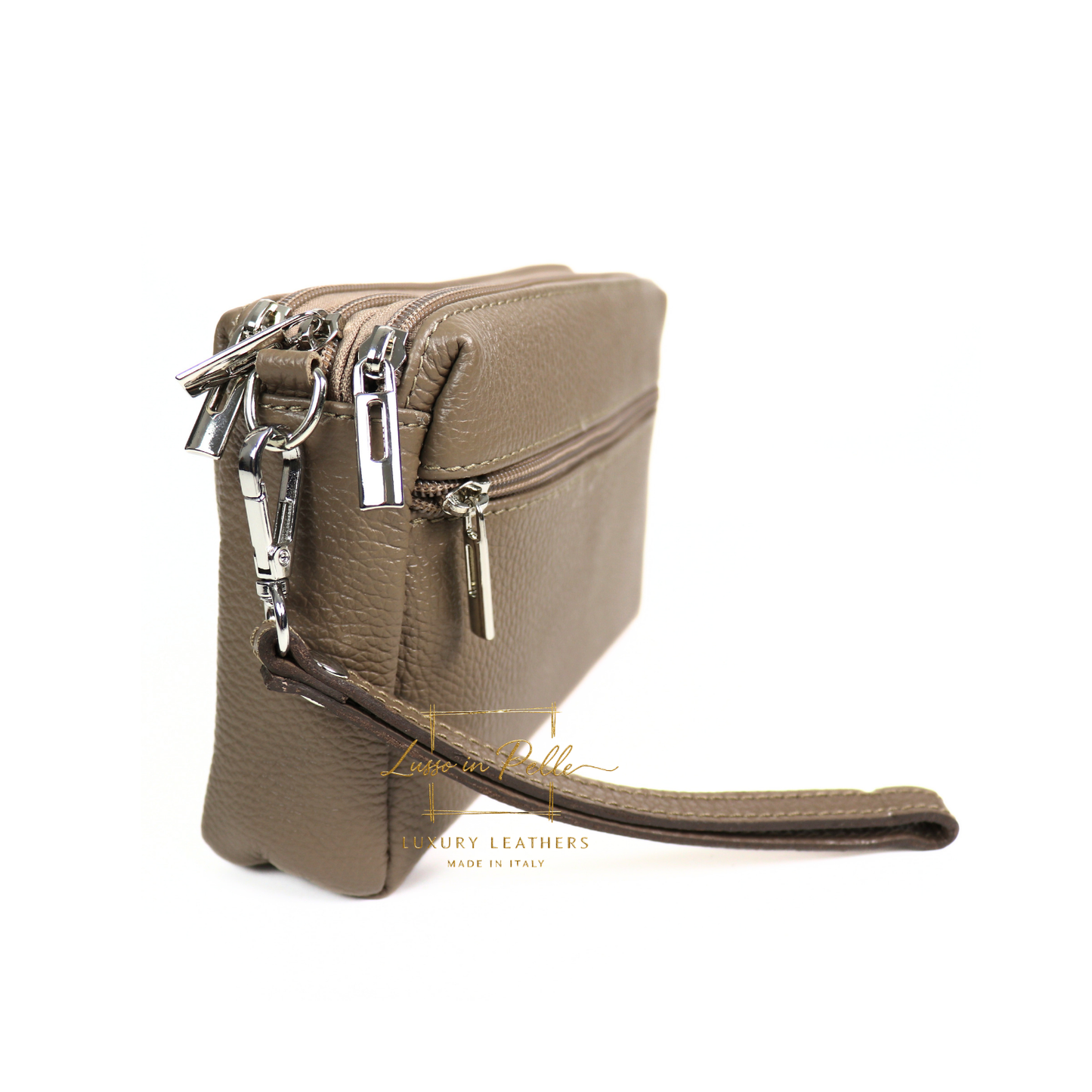 Italian Genuine Leather Multi Zip Crossbody Shoulder Bag