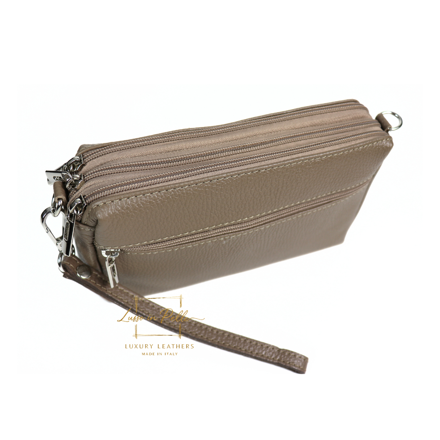 Italian Genuine Leather Multi Zip Crossbody Shoulder Bag