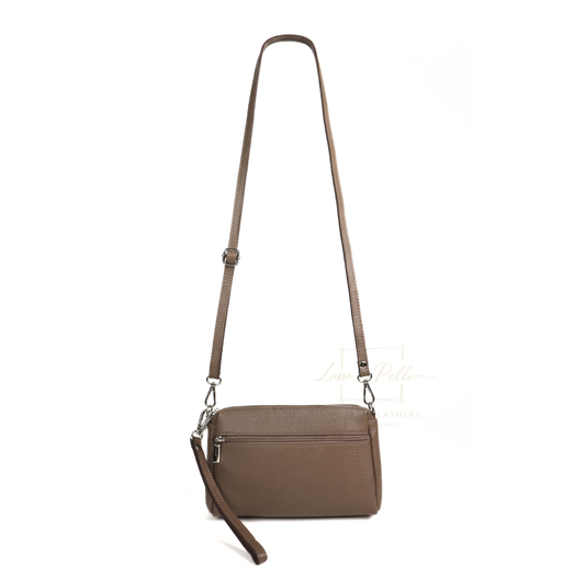 Italian Genuine Leather Multi Zip Crossbody Shoulder Bag