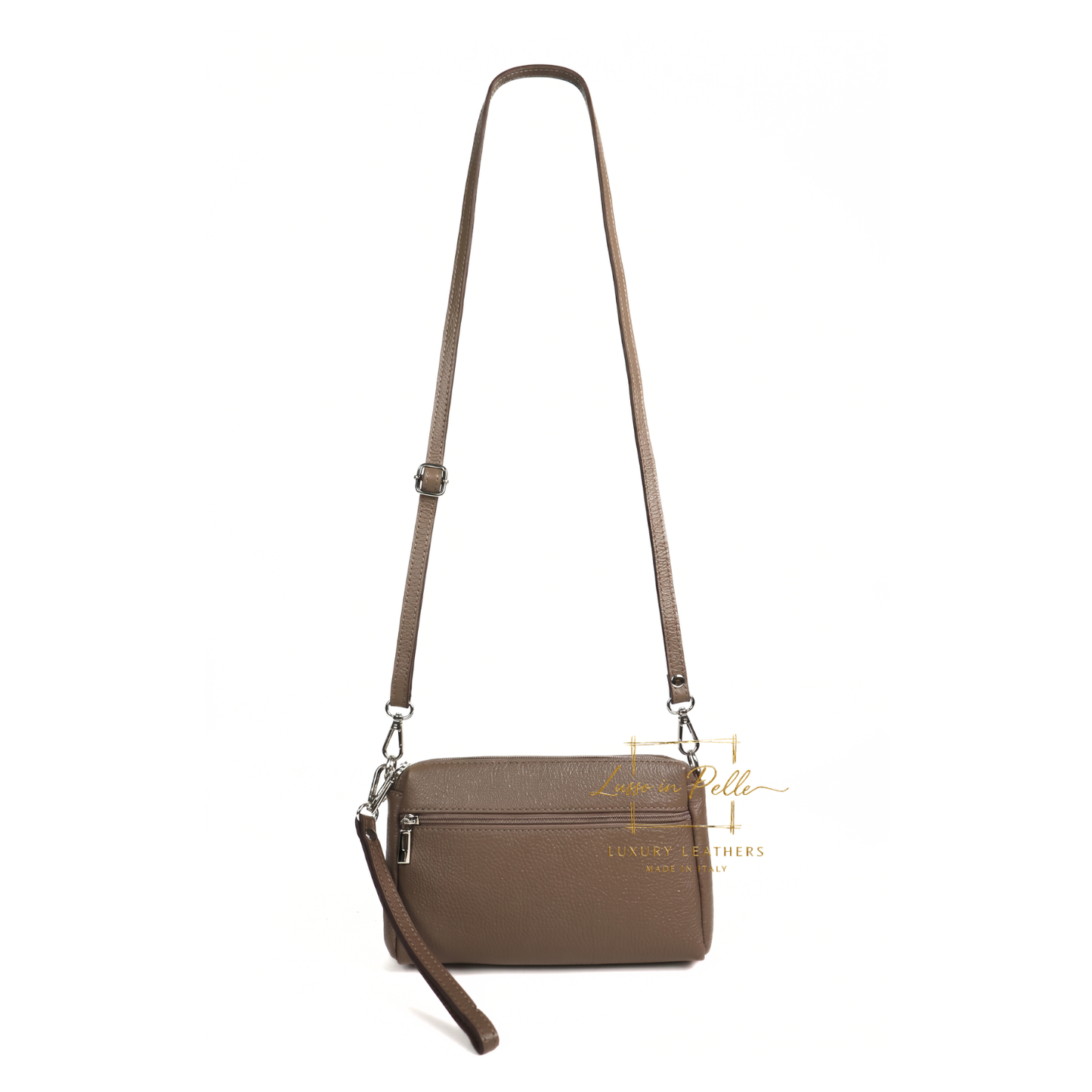 Italian Genuine Leather Multi Zip Crossbody Shoulder Bag