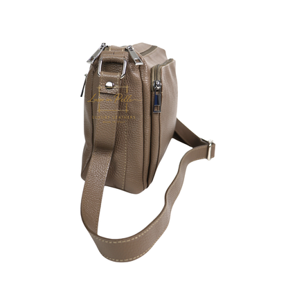 Italian Genuine Leather Multi Compartment Crossbody Bag with Front Zip Pocket