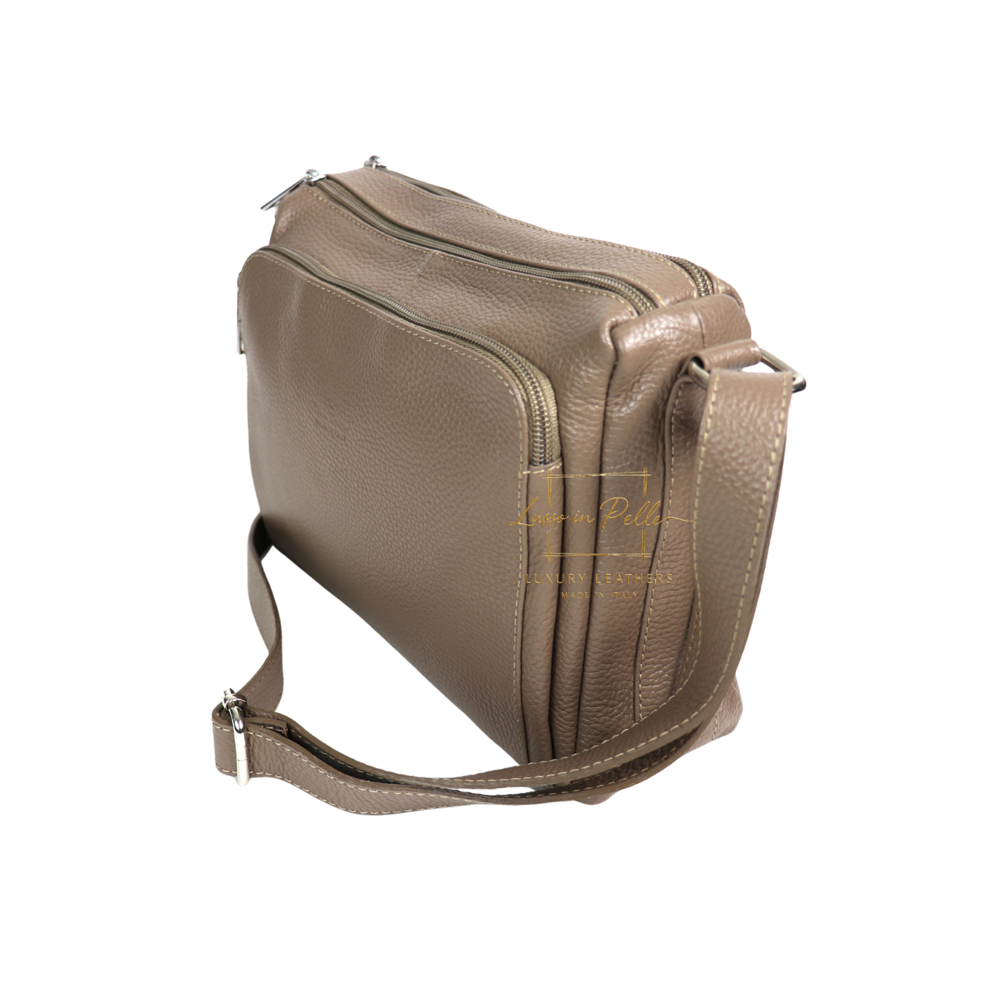 Italian Genuine Leather Multi Compartment Crossbody Bag with Front Zip Pocket