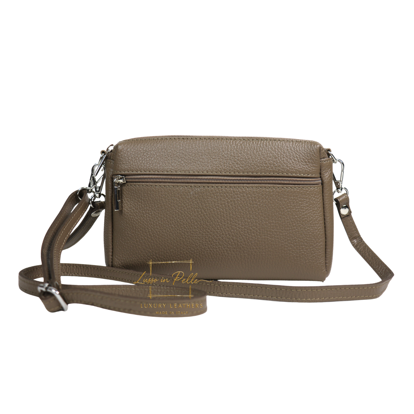 Italian Genuine Leather Multi Zip Crossbody Shoulder Bag