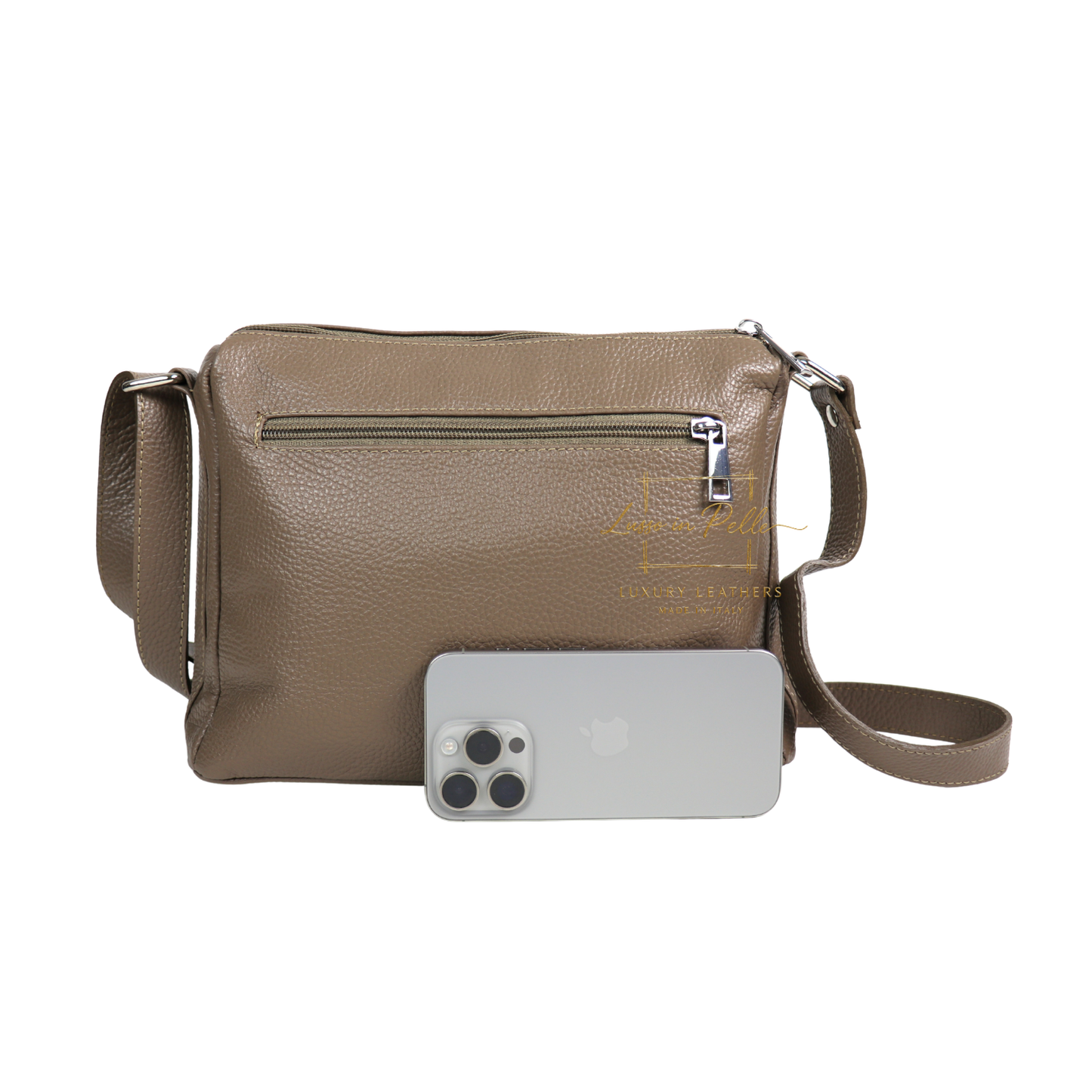 Italian Genuine Leather Multi Compartment Crossbody Bag with Front Zip Pocket