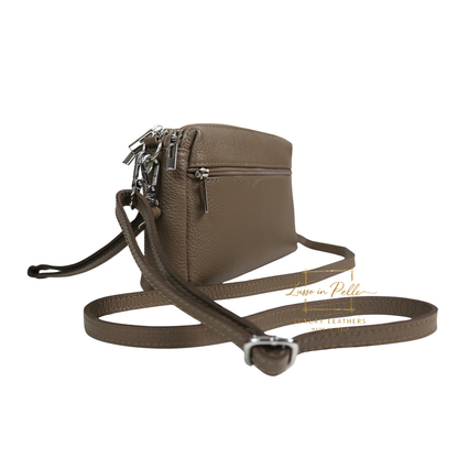 Italian Genuine Leather Multi Zip Crossbody Shoulder Bag