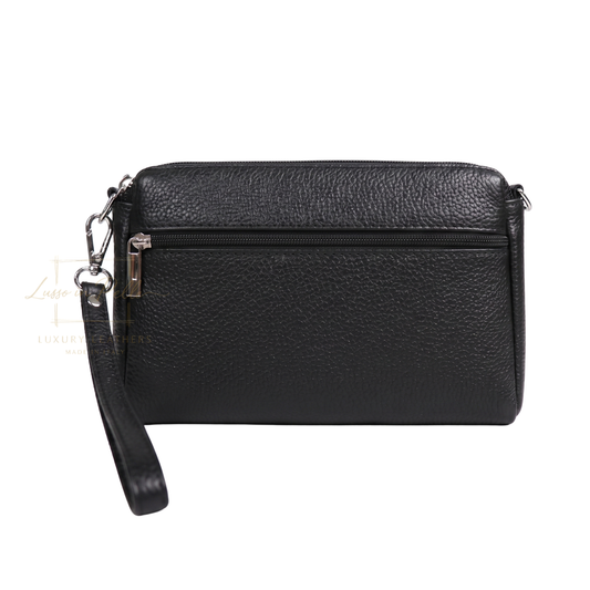 Italian Genuine Leather Multi Zip Crossbody Shoulder Bag