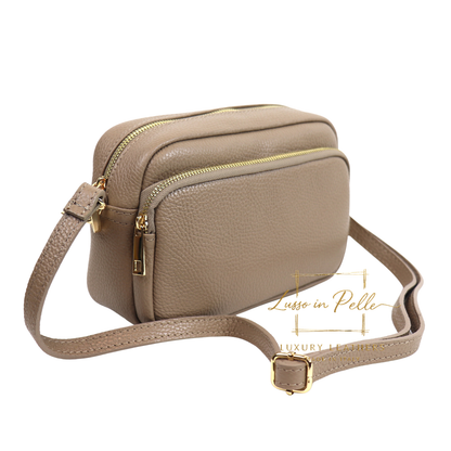 Double Zip Genuine Italian Leather Handbag