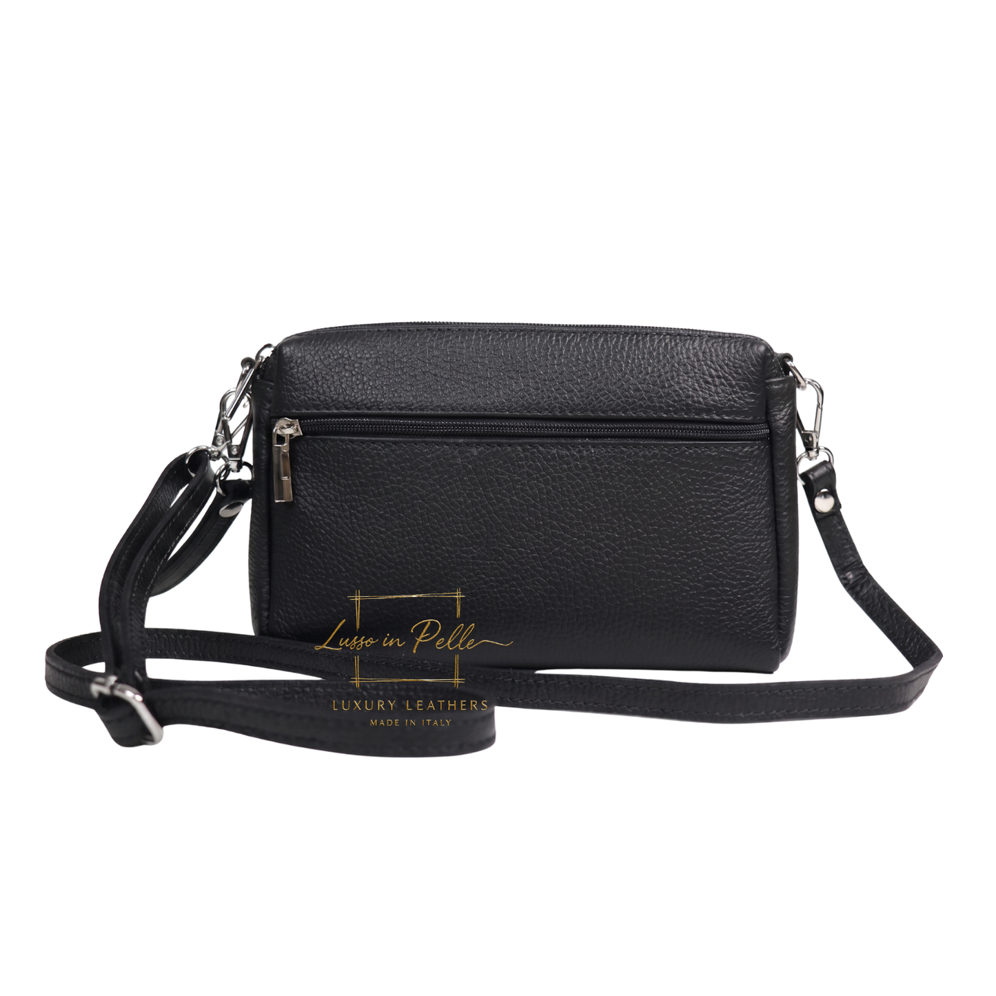 Italian Genuine Leather Multi Zip Crossbody Shoulder Bag