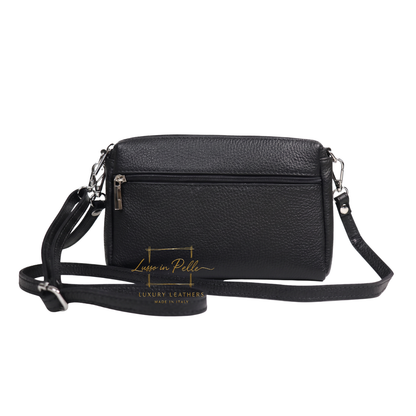 Italian Genuine Leather Multi Zip Crossbody Shoulder Bag