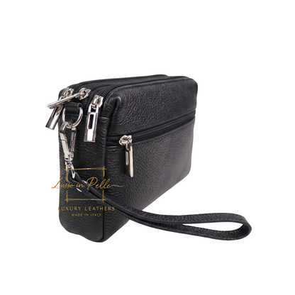 Italian Genuine Leather Multi Zip Crossbody Shoulder Bag