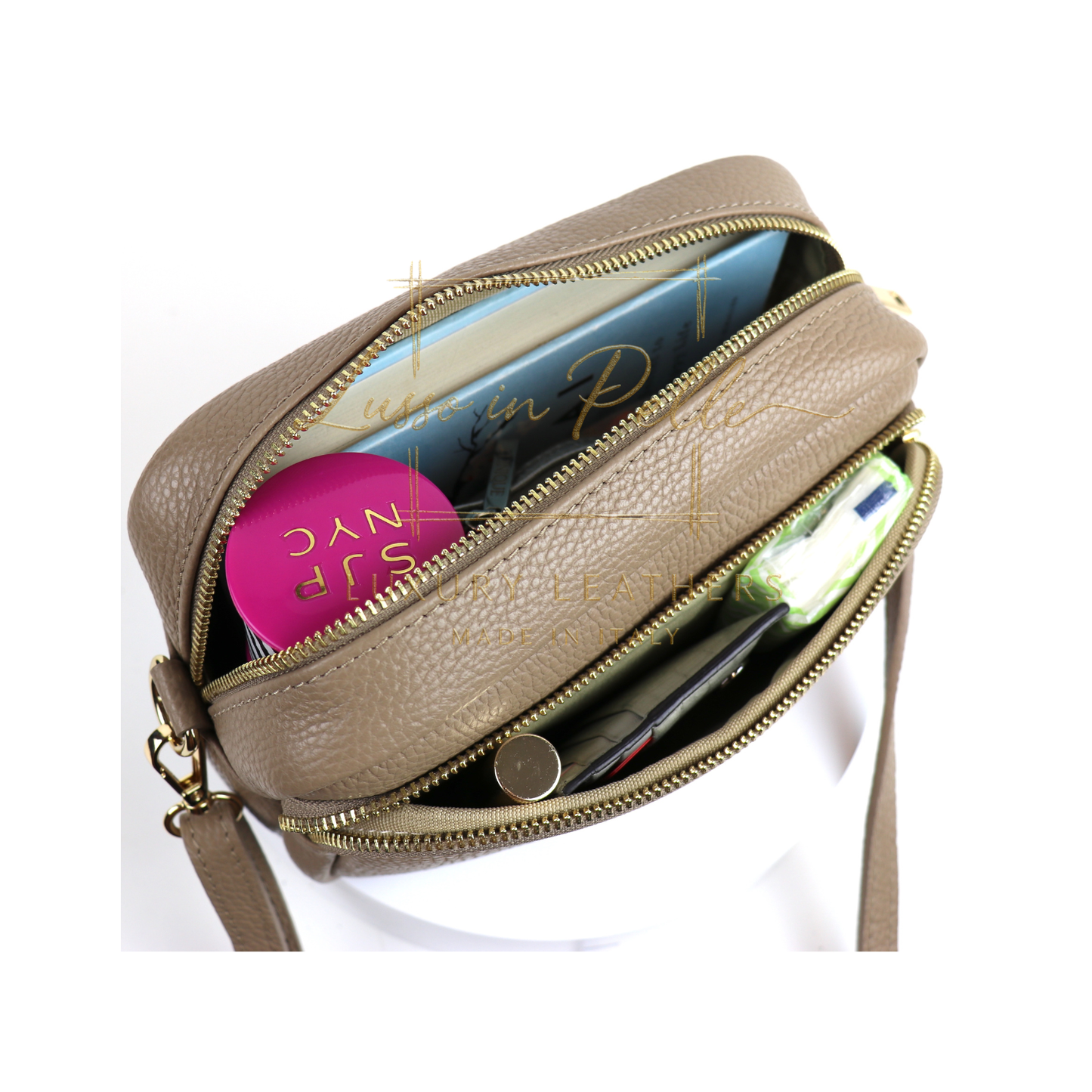 Double Zip Genuine Italian Leather Handbag