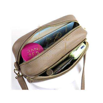 Double Zip Genuine Italian Leather Handbag