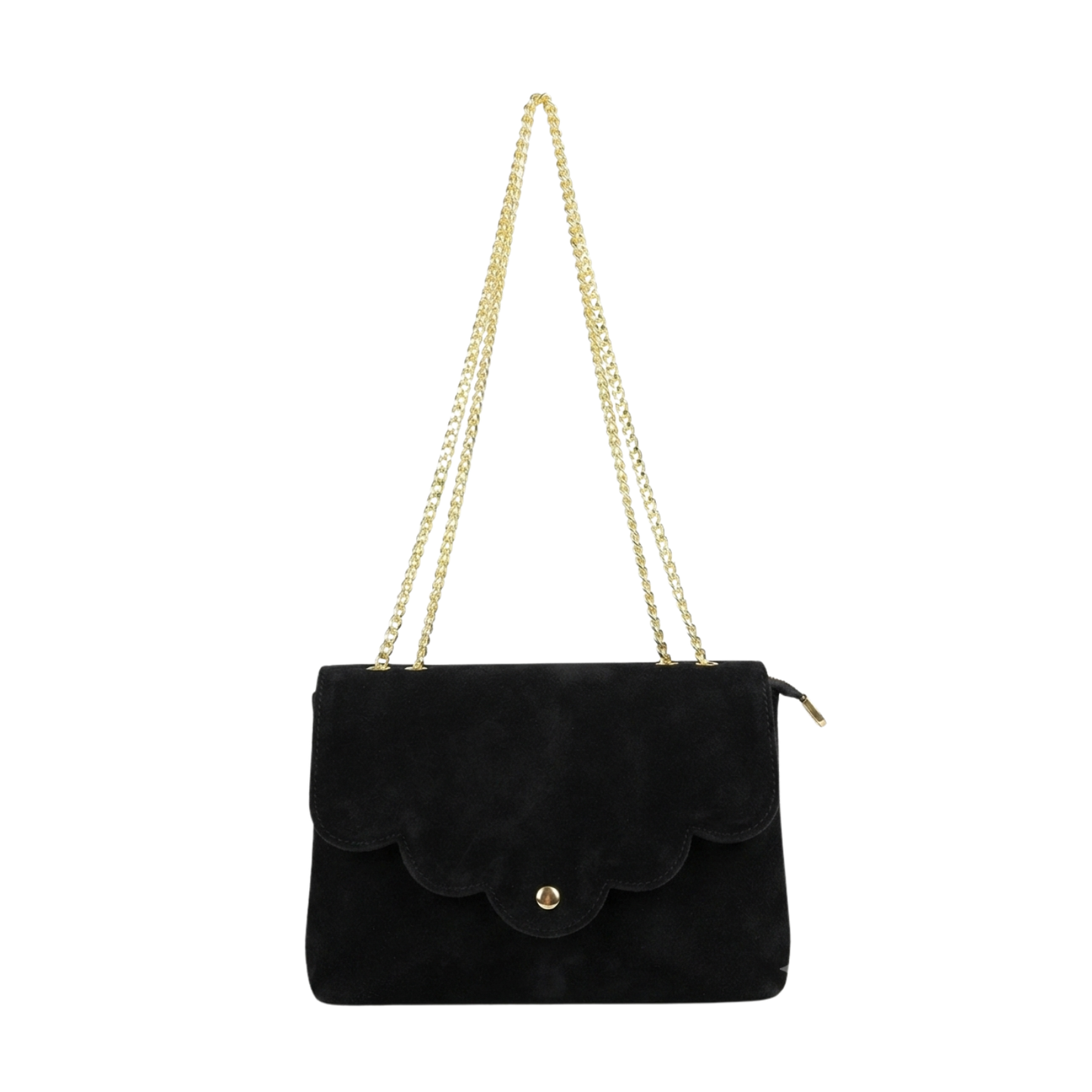 Italian Genuine Leather Scalloped Flap Chain Shoulder Bag