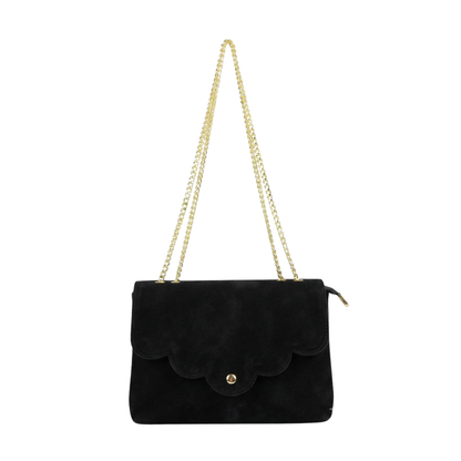 Italian Genuine Leather Scalloped Flap Chain Shoulder Bag