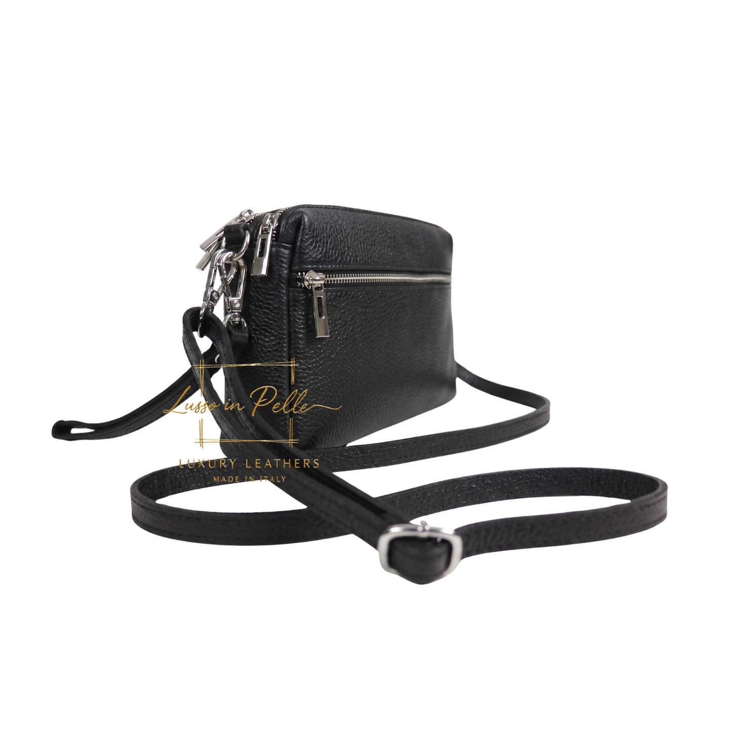 Italian Genuine Leather Multi Zip Crossbody Shoulder Bag