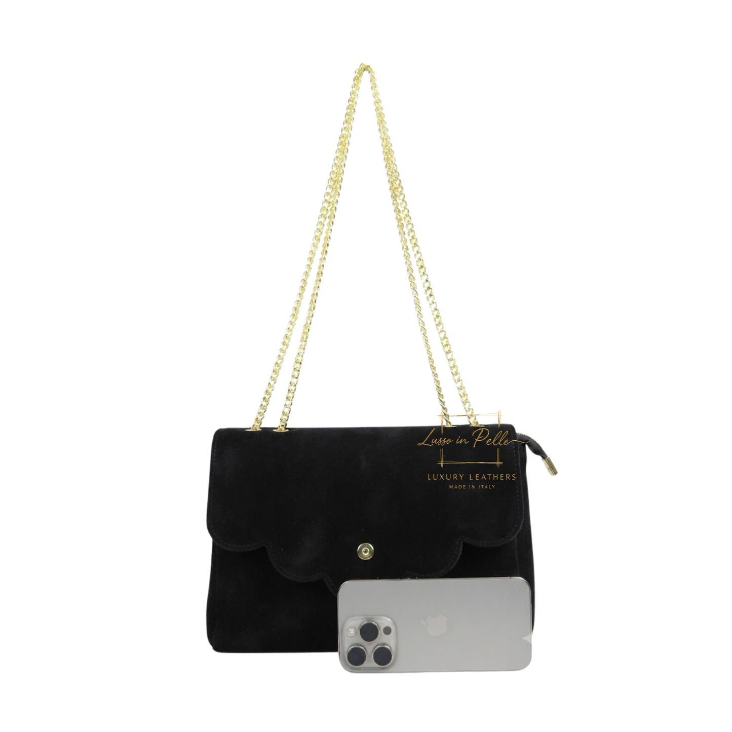 Italian Genuine Leather Scalloped Flap Chain Shoulder Bag
