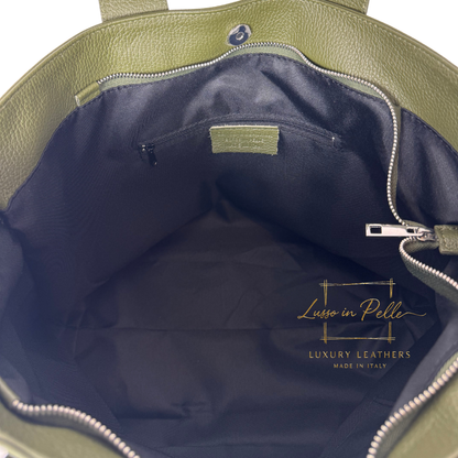 Large Grain Leather Tote Bag with Top Handle and Long Straps