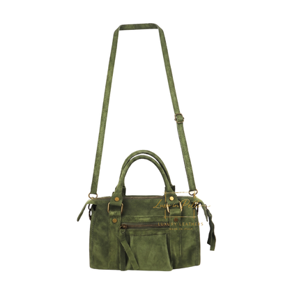 Small Suede Top Handle Crossbody Bag – Soft Genuine Leather Handbag with Detachable Strap
