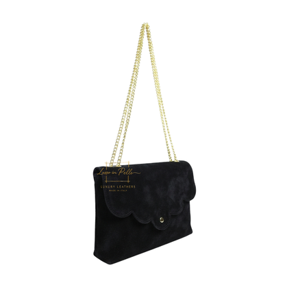 Italian Genuine Leather Scalloped Flap Chain Shoulder Bag