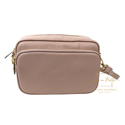 Double Zip Genuine Italian Leather Handbag