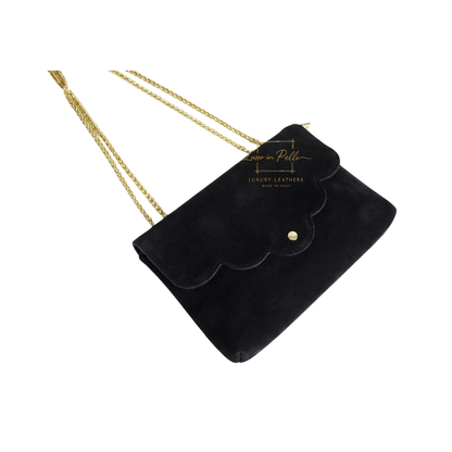 Italian Genuine Leather Scalloped Flap Chain Shoulder Bag
