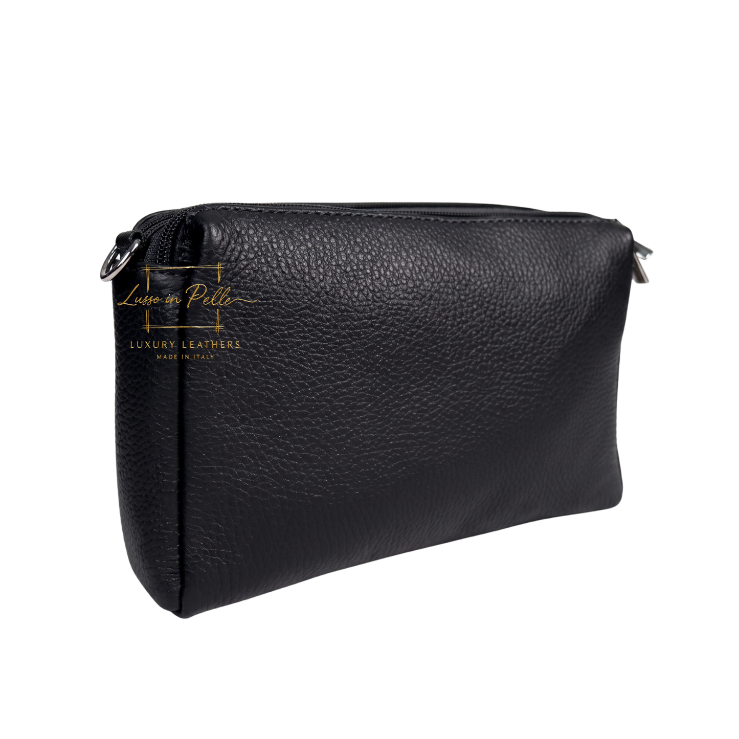 Italian Genuine Leather Multi Zip Crossbody Shoulder Bag