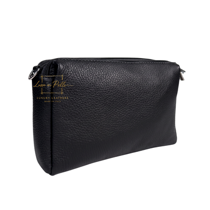 Italian Genuine Leather Multi Zip Crossbody Shoulder Bag