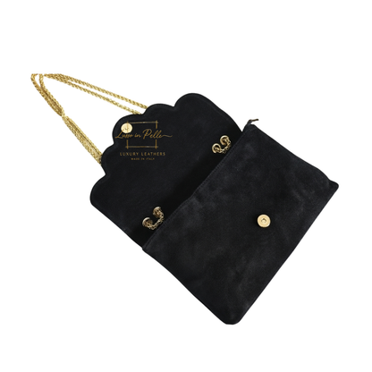 Italian Genuine Leather Scalloped Flap Chain Shoulder Bag