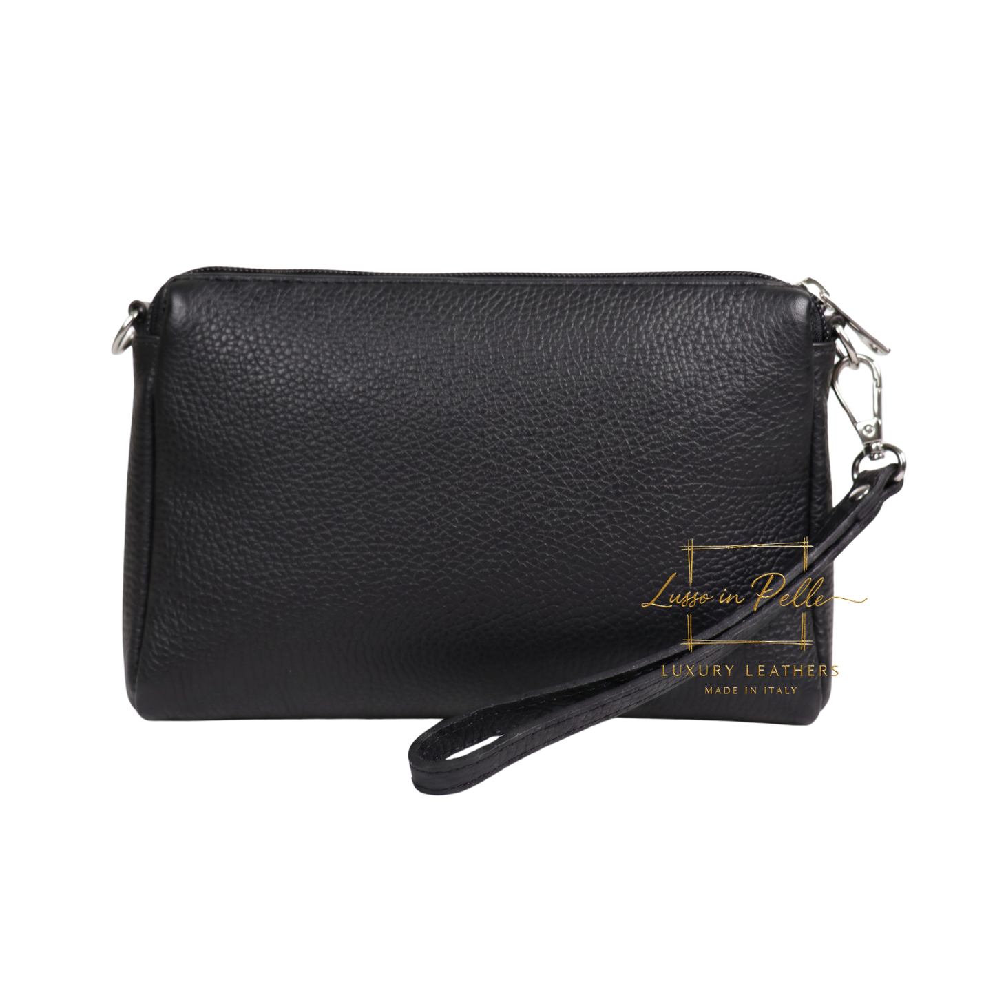 Italian Genuine Leather Multi Zip Crossbody Shoulder Bag