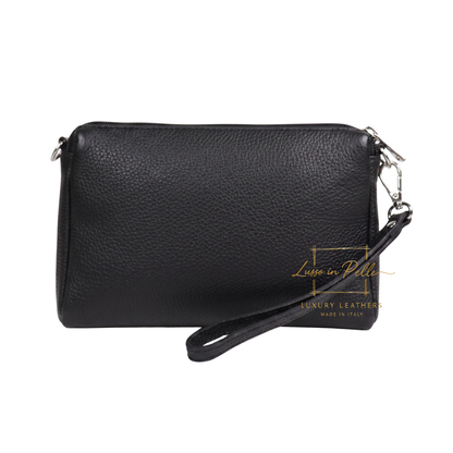 Italian Genuine Leather Multi Zip Crossbody Shoulder Bag