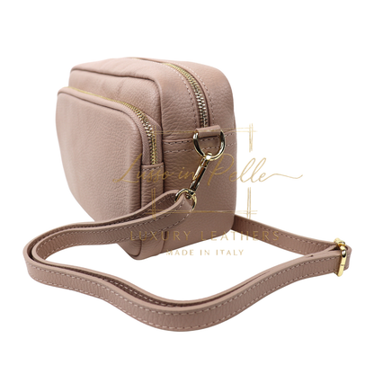 Double Zip Genuine Italian Leather Handbag
