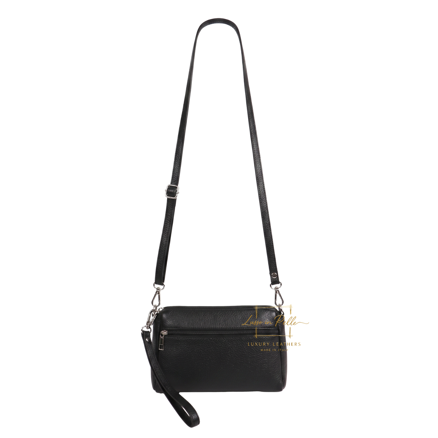 Italian Genuine Leather Multi Zip Crossbody Shoulder Bag