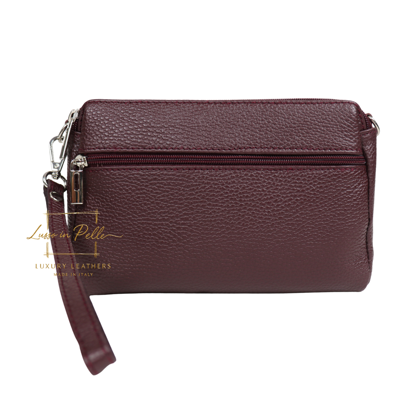 Italian Genuine Leather Multi Zip Crossbody Shoulder Bag