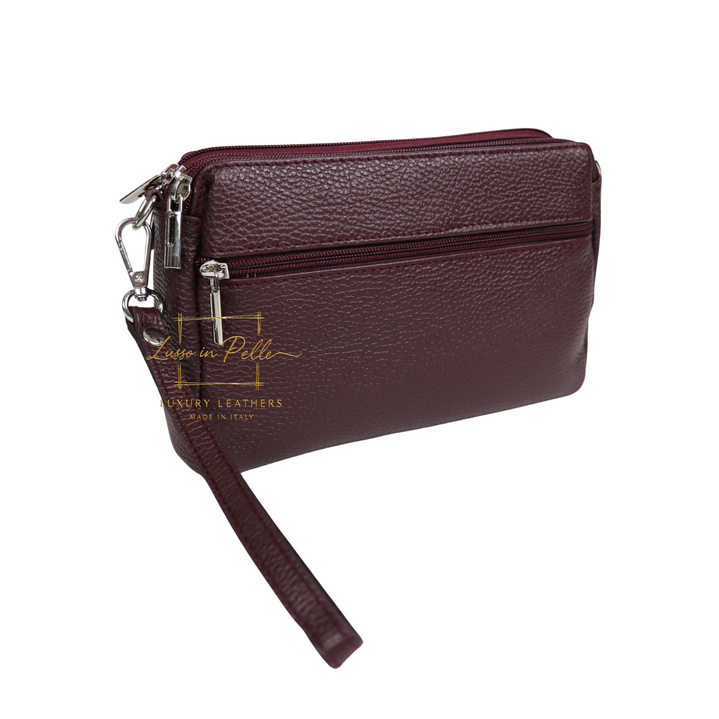 Italian Genuine Leather Multi Zip Crossbody Shoulder Bag