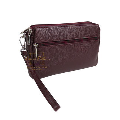 Italian Genuine Leather Multi Zip Crossbody Shoulder Bag