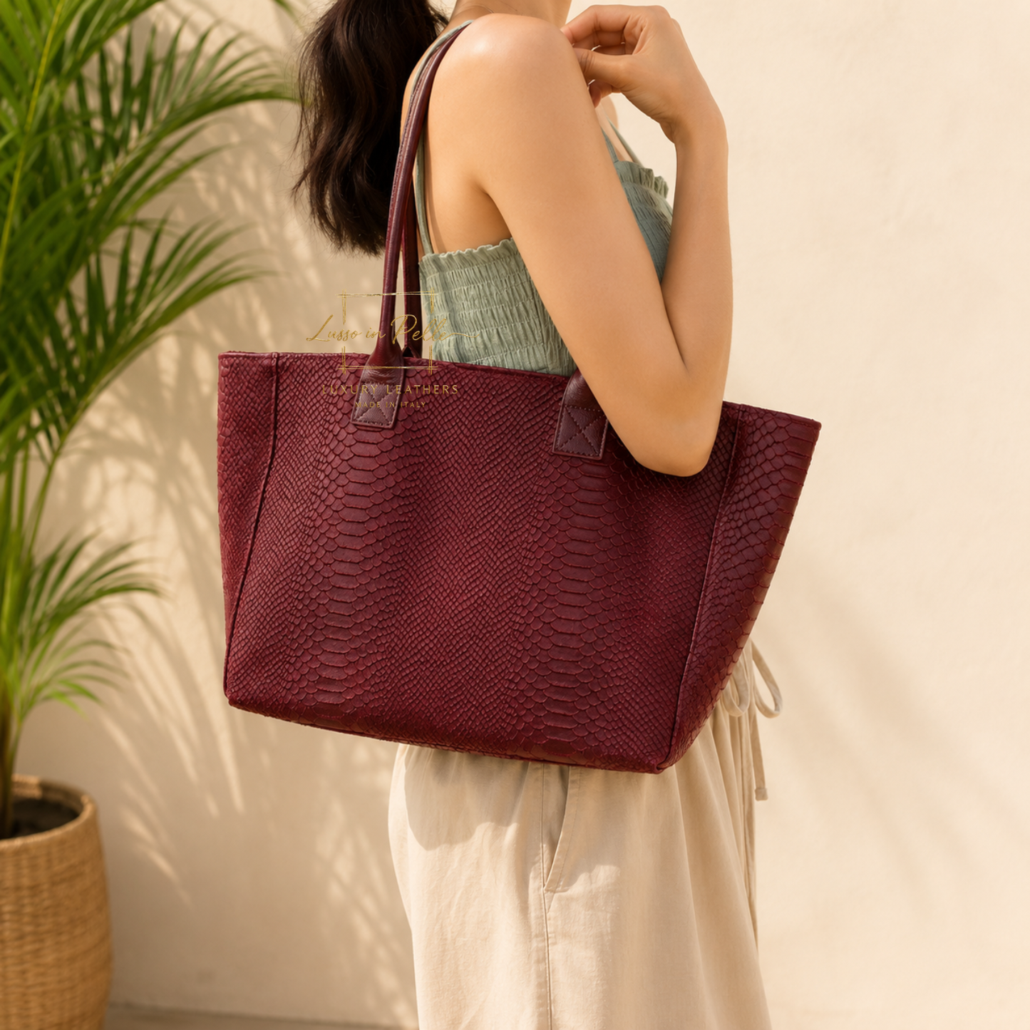 Suede Snake Print Two Style Large Shopper Bag