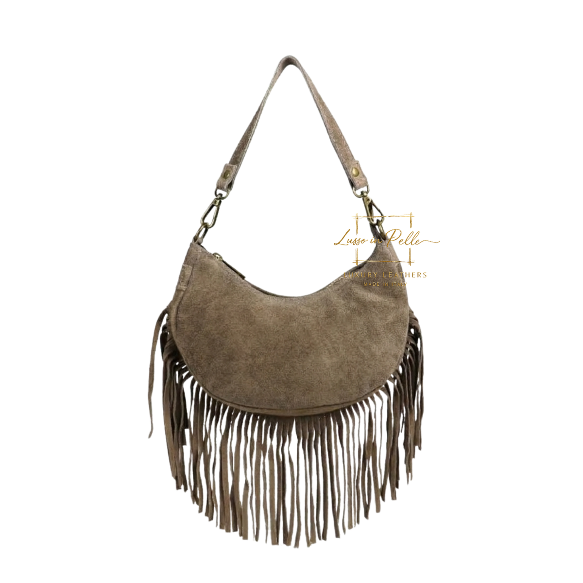 Genuine Small Suede Fringe Shoulder Bag with Adjustable Detachable Crossbody Strap