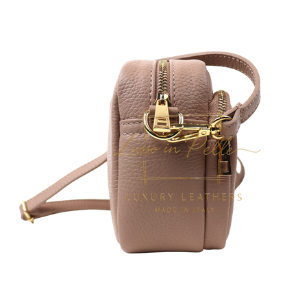 Double Zip Genuine Italian Leather Handbag