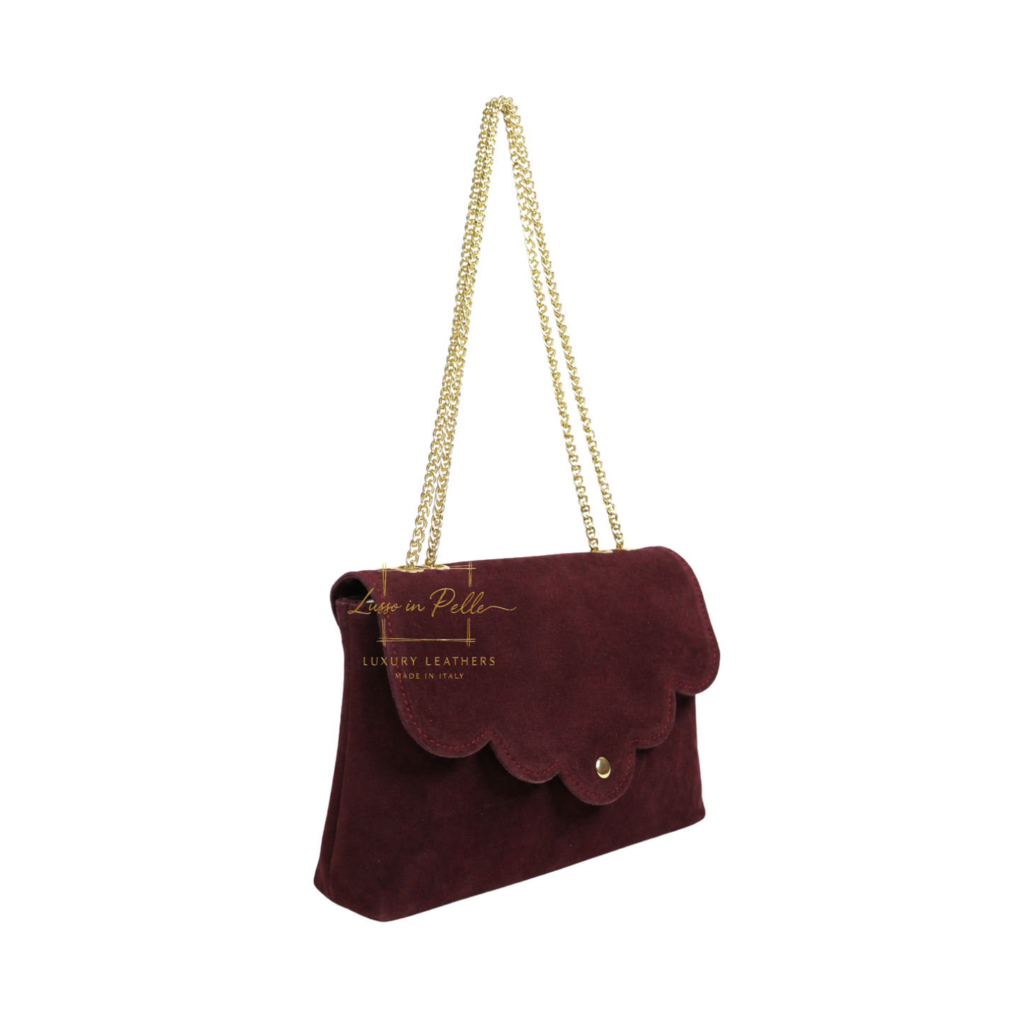 Italian Genuine Leather Scalloped Flap Chain Shoulder Bag