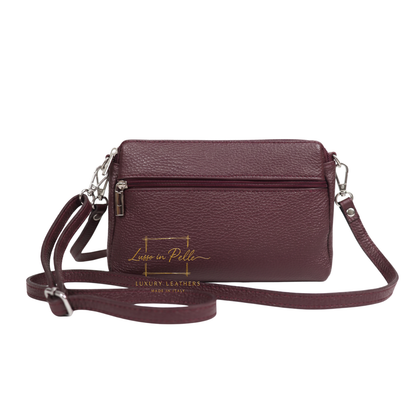 Italian Genuine Leather Multi Zip Crossbody Shoulder Bag