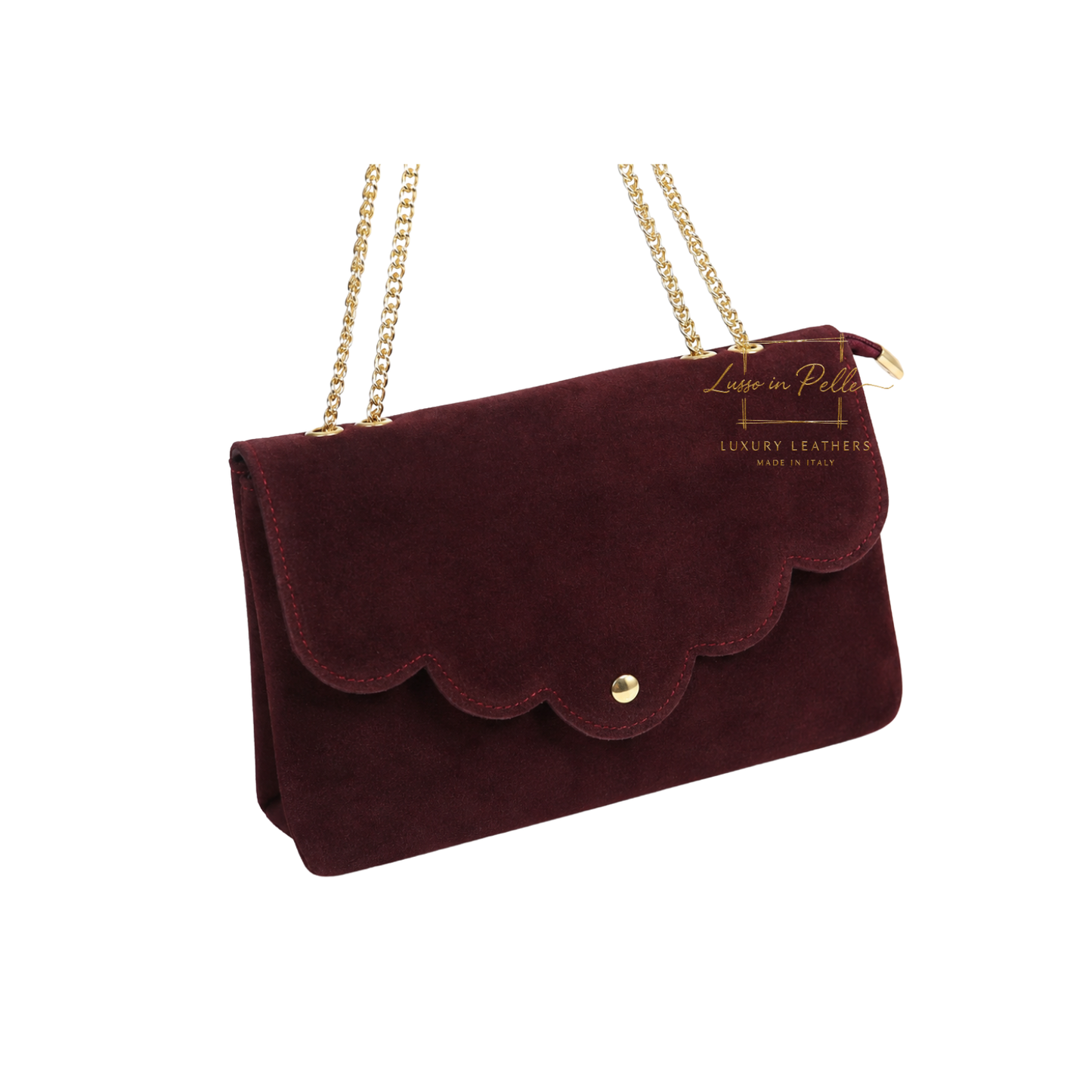 Italian Genuine Leather Scalloped Flap Chain Shoulder Bag