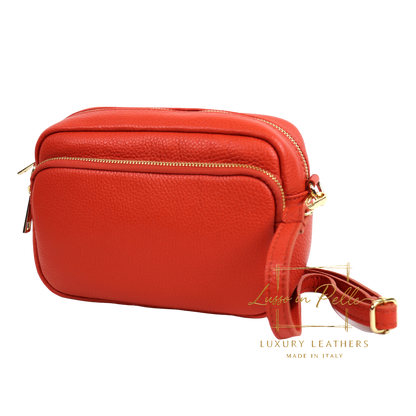 Double Zip Genuine Italian Leather Handbag