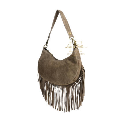 Genuine Small Suede Fringe Shoulder Bag with Adjustable Detachable Crossbody Strap